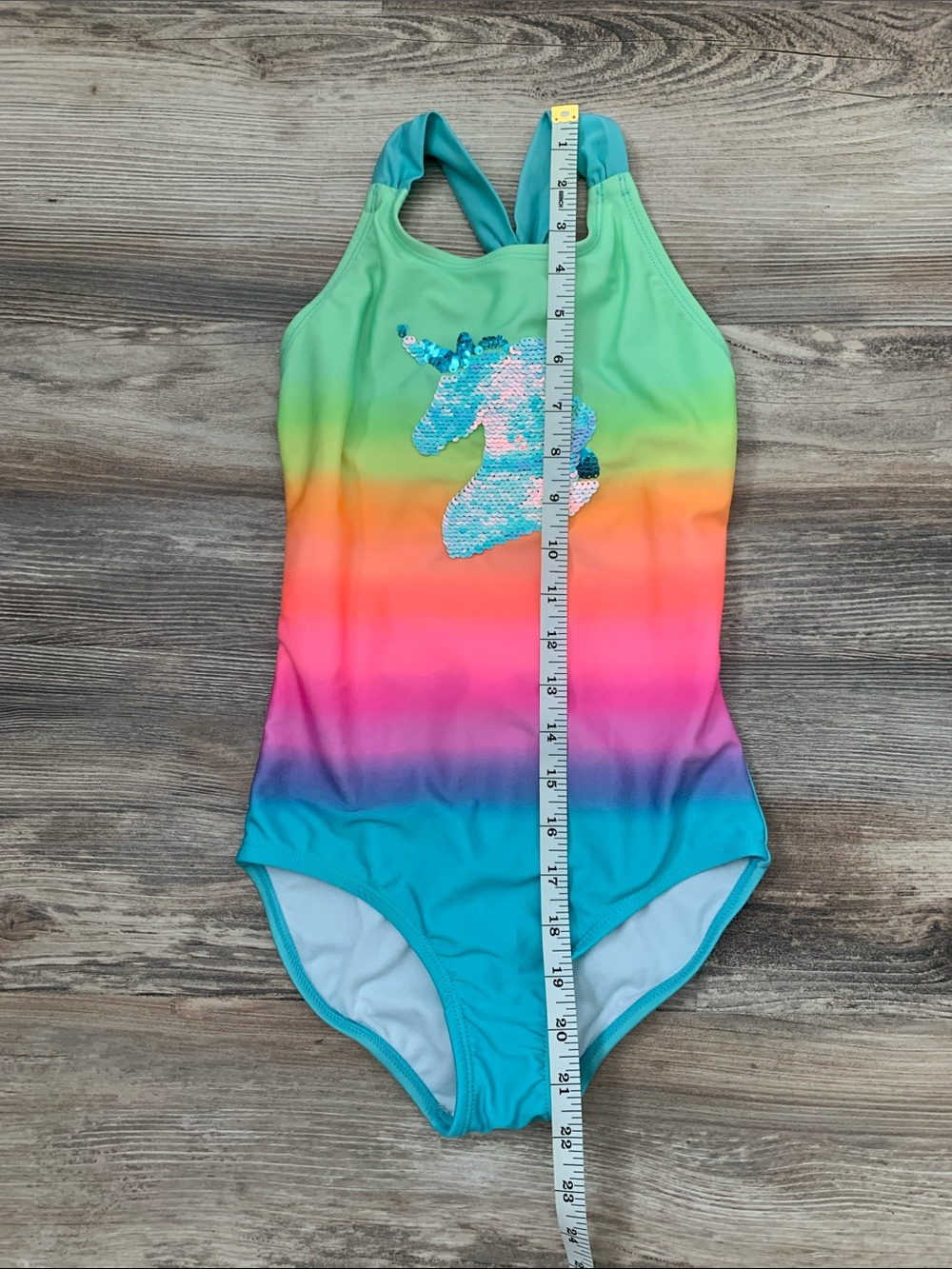 Cat & Jack Girls Rainbow Ombre Unicorn One-Piece Swimsuit - Teal Pink Green
